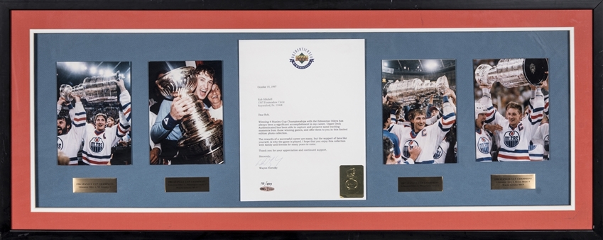 Wayne Gretzky Signed "The Great One" Photo Collection With Personalized Letter In 41x17 Framed Display (UDA)